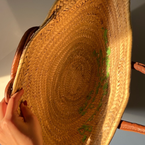 Poolside large beach tote long handles bag embroidered plant lady straw woven - Picture 9 of 13